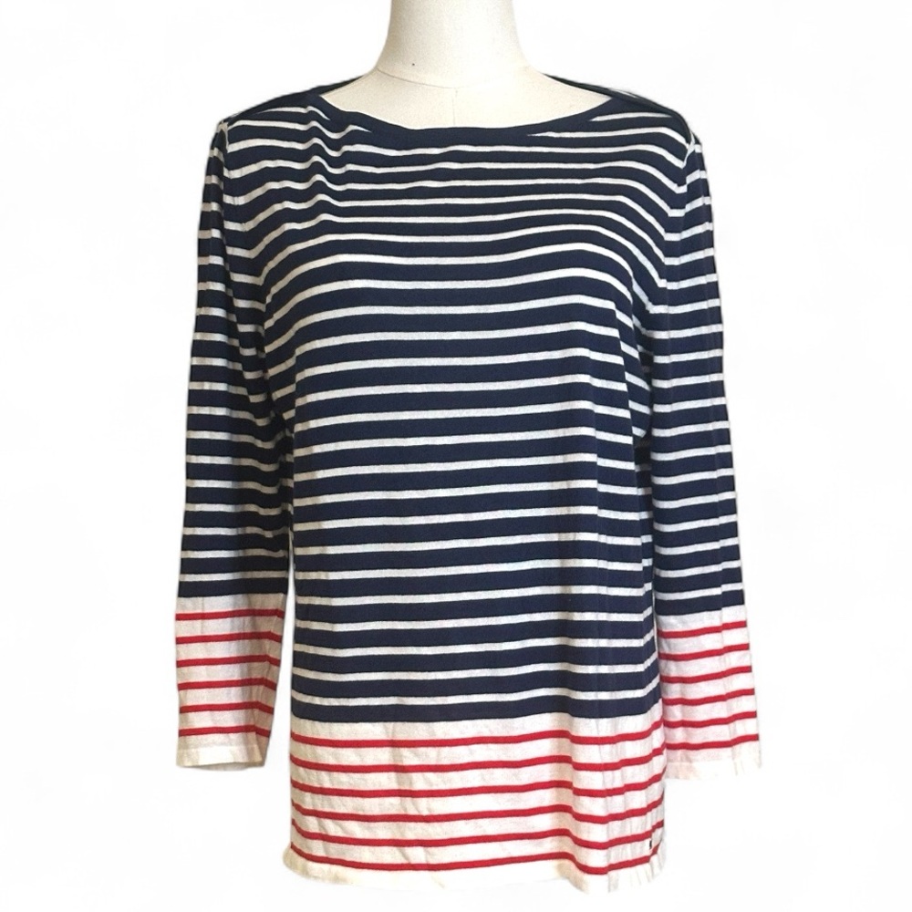 Vineyard Vines Women’s Striped Cotton Long Sleeve Top Navy White Red Size